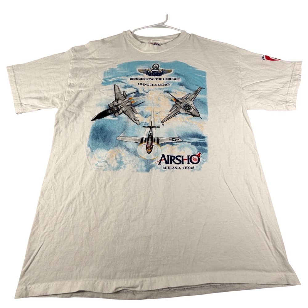 Vintage Hanes Beefy-T FINA Airsho 2000 Midland Texas Graphic T-Shirt Mens L Y2K
